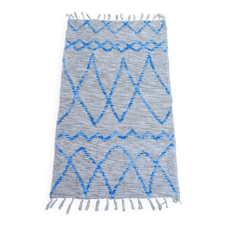 Tapis artisanal en coton recyclé - Réversible - Bleu