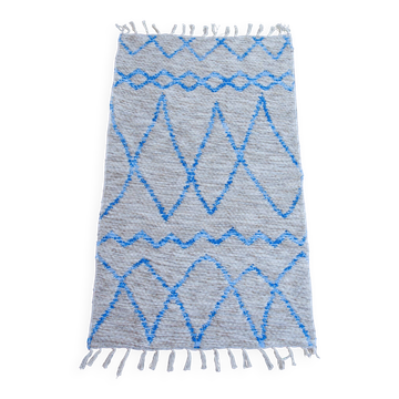 Tapis artisanal en coton recyclé - Réversible - Bleu