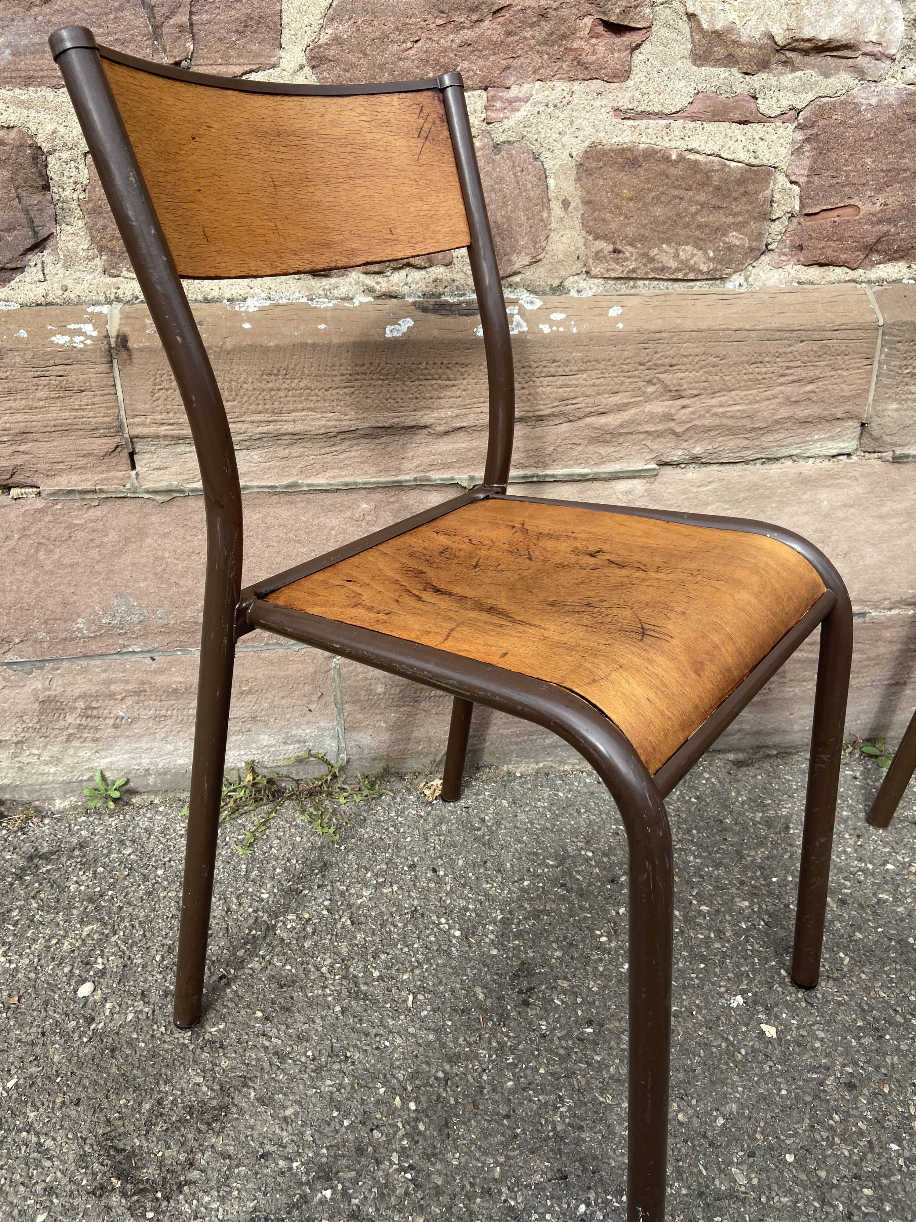 Set of 6 vintage industrial school chairs for communities mullca delagrave tube & wood