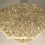 Octagonal post-modernist lounge table in marble beaded massive green quartz, Italy 1970s