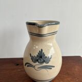 Off-white glossy ceramic decanter, hand-painted gray blue patterns H:20cm