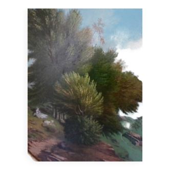 Oil on panel, signed Lataste, 19th century. mountain