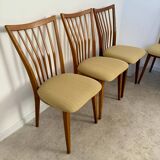 Lot of 6 old solid beech chairs, vintage design from the 60s, new fabric