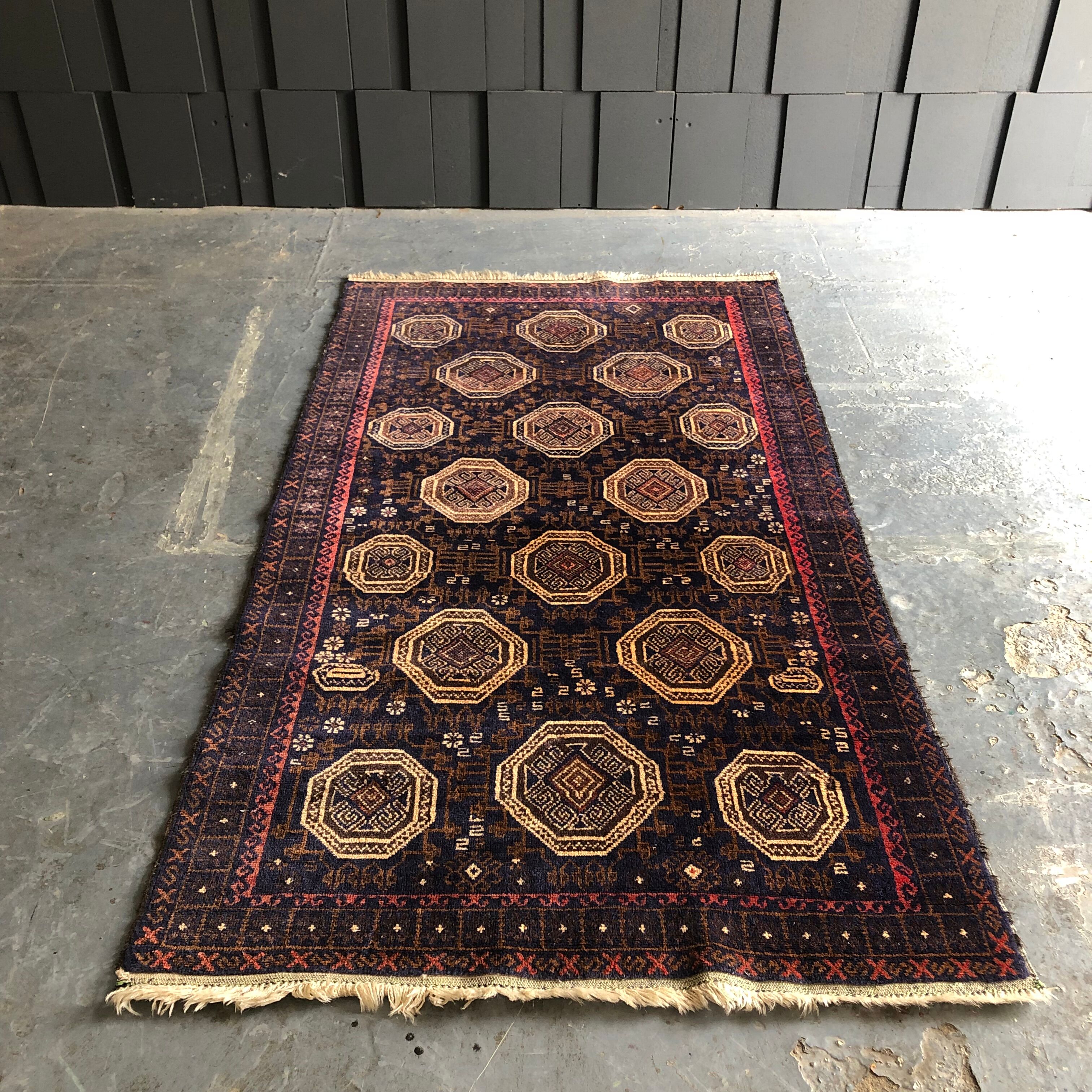 Old oriental carpet 111x195 - dominant blue