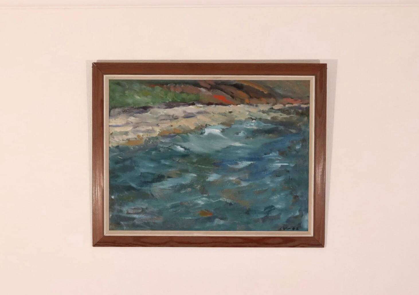 Original Mid Century Swedish Oil on Panel – “Seashore” by LV 1962 – Signed