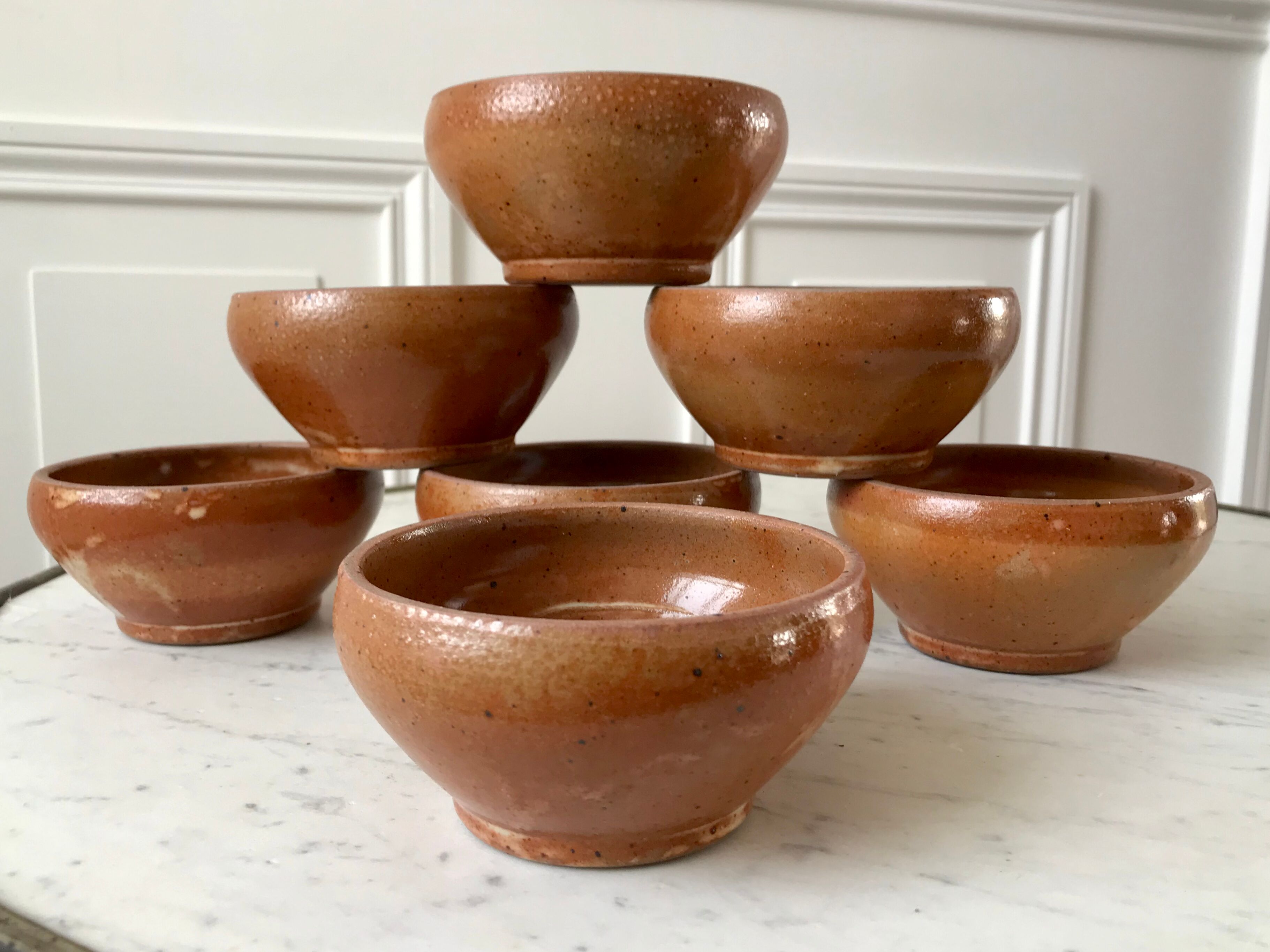 Set of 7 bowls in stoneware handmade 70s vintage