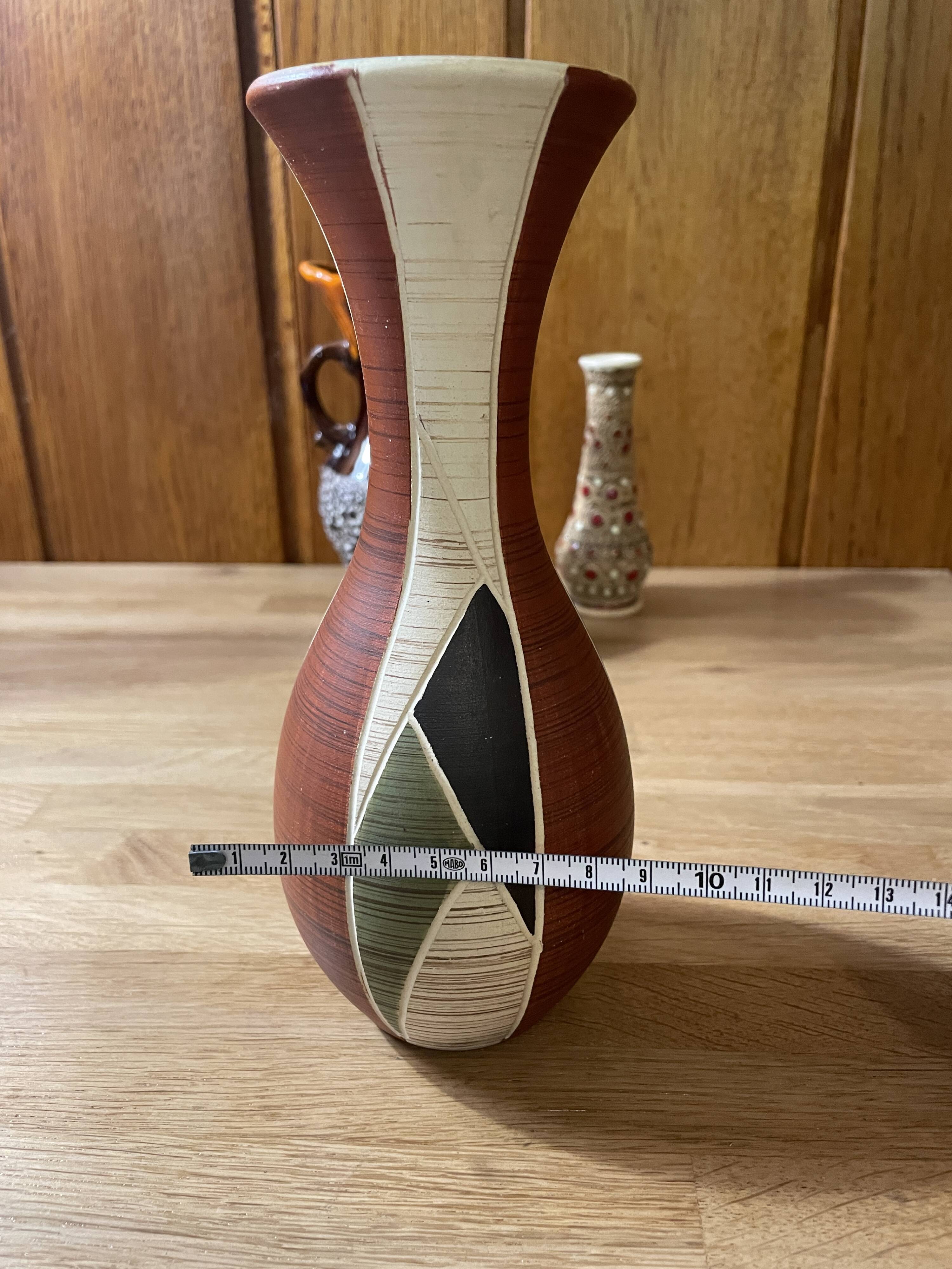 Vase ocher beige green black 1950 1960 ceramic