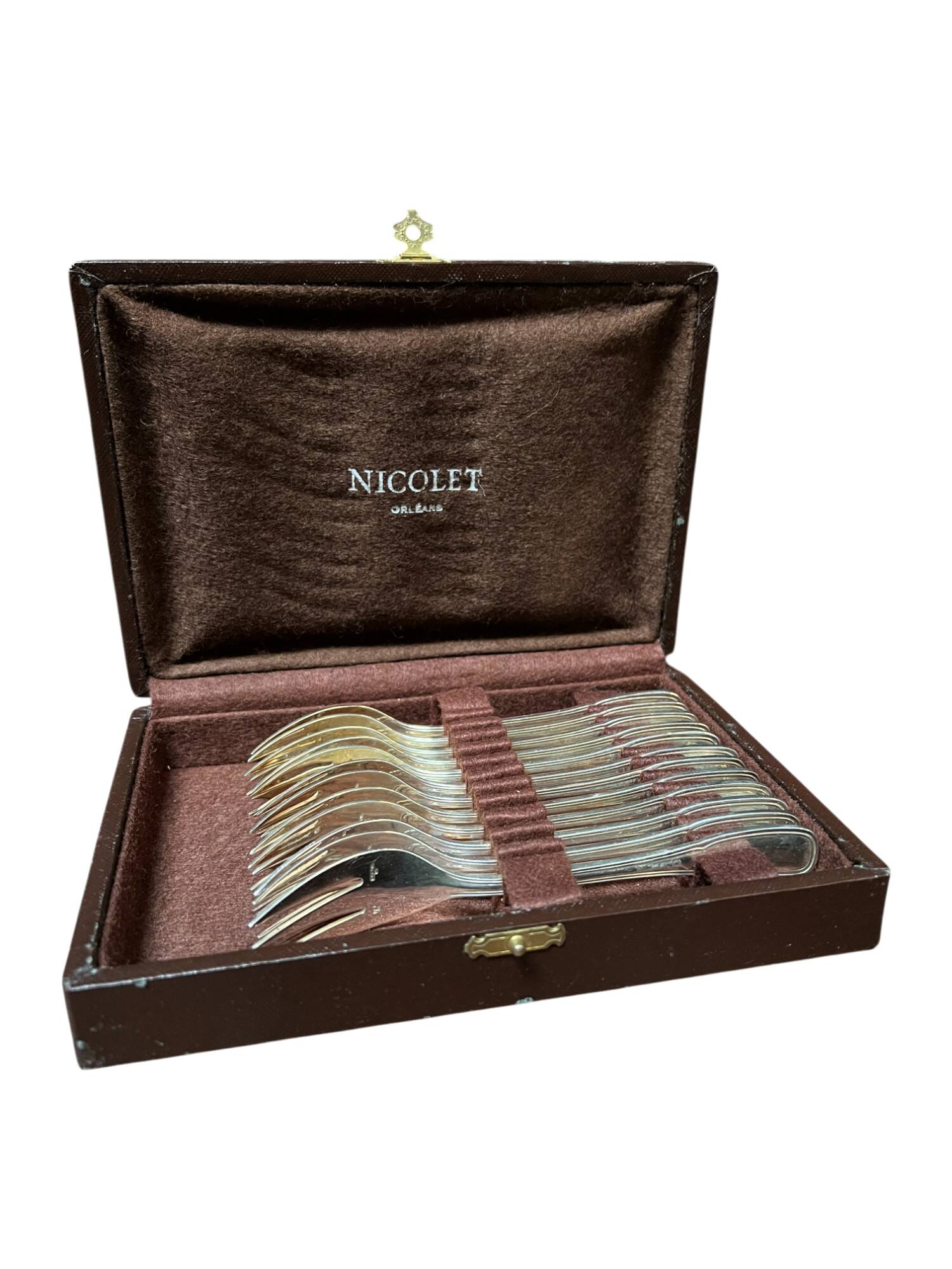 Set of 12 silver-plated metal cake forks from the Nicolet Orléans brand