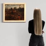 Tableau paysage bucolique scène pastorale du 18ème siècle