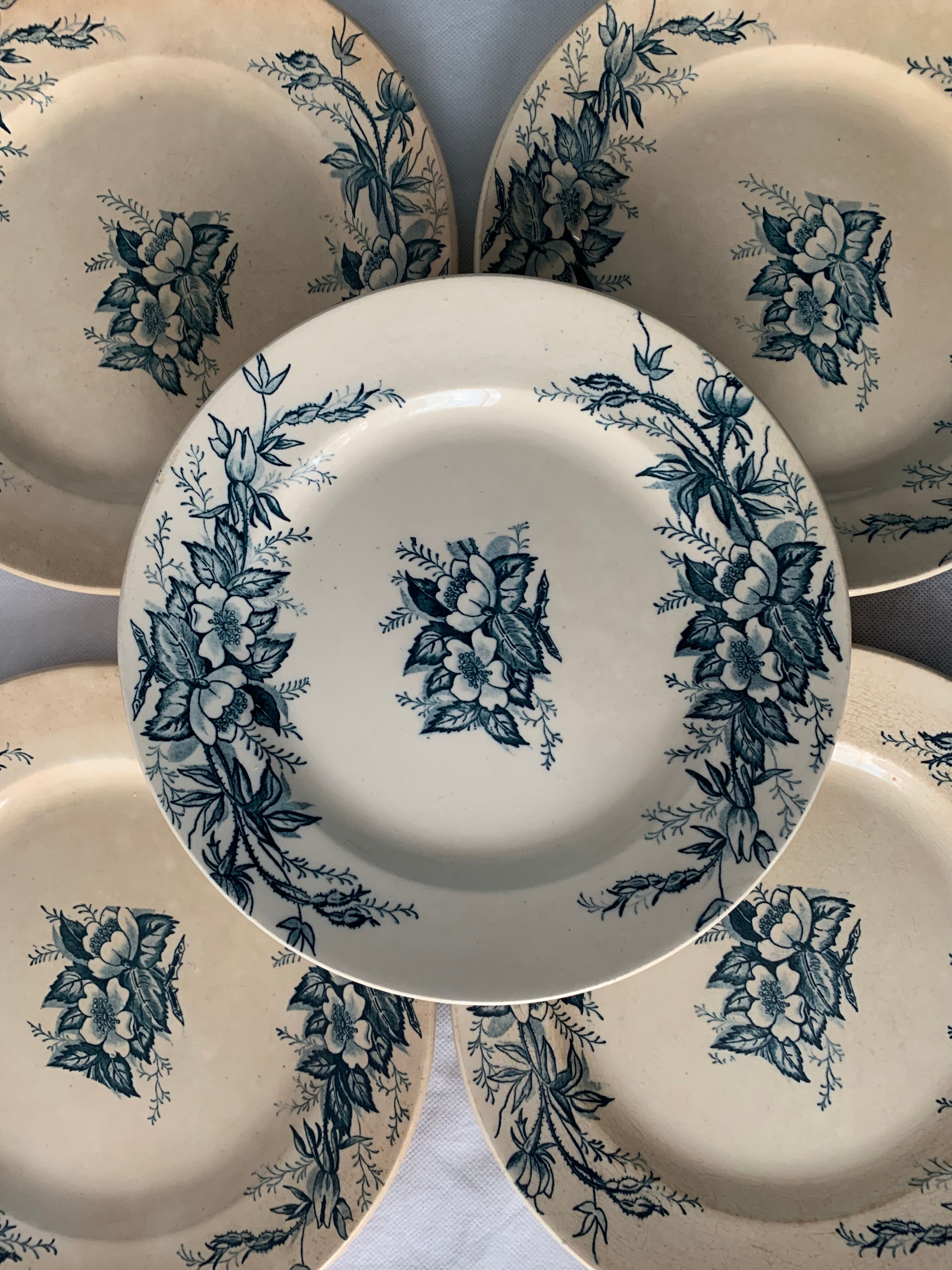 8 plates and an old compoter Terre de Fer HB and Co.
