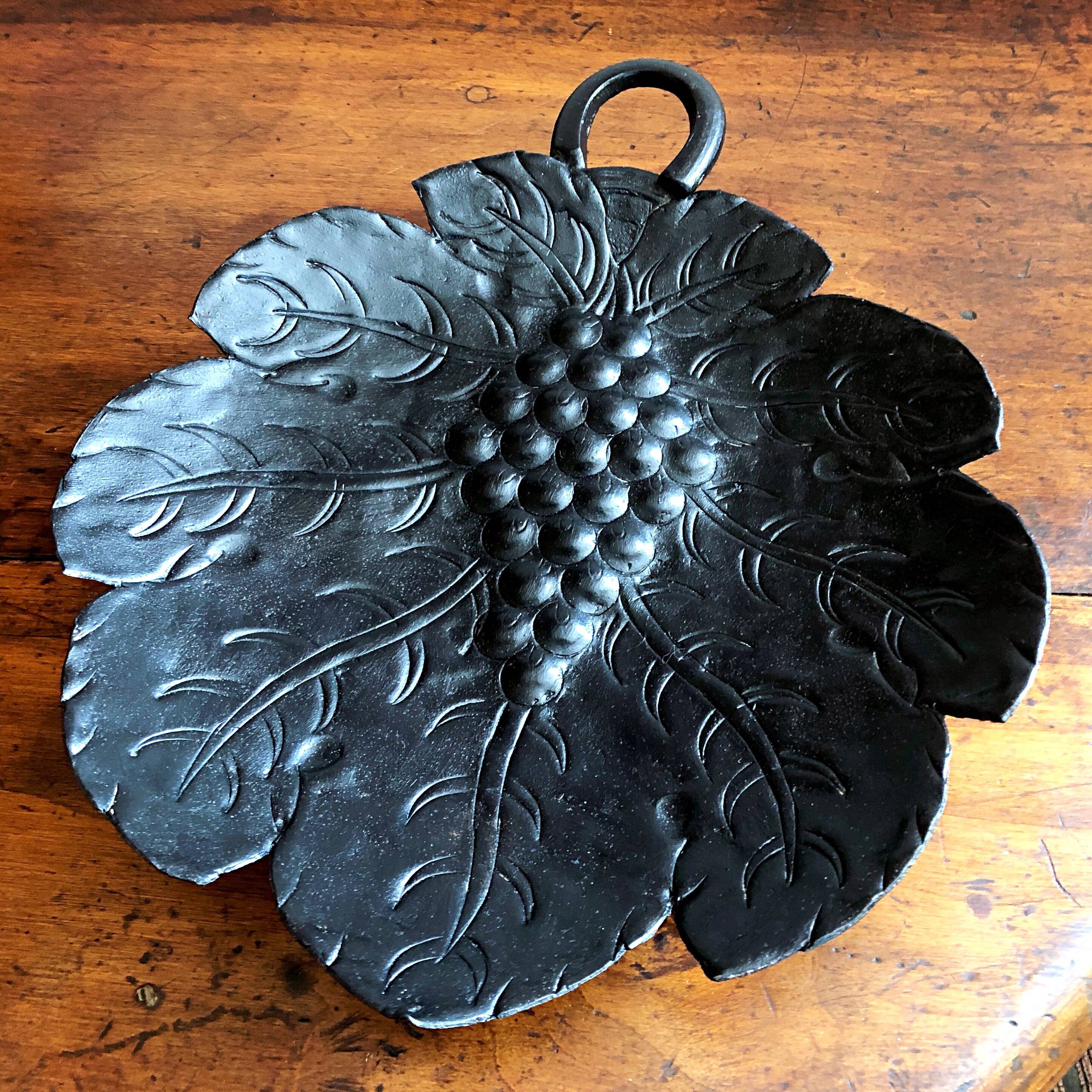 Artisanal embossed metal tripod dish