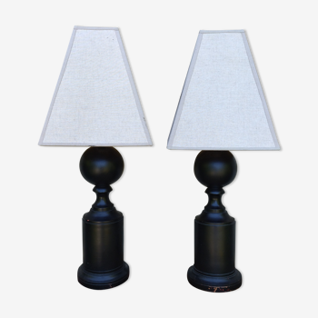 Pair of turned wooden lamps