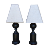 Pair of turned wooden lamps
