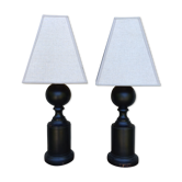 Pair of turned wooden lamps