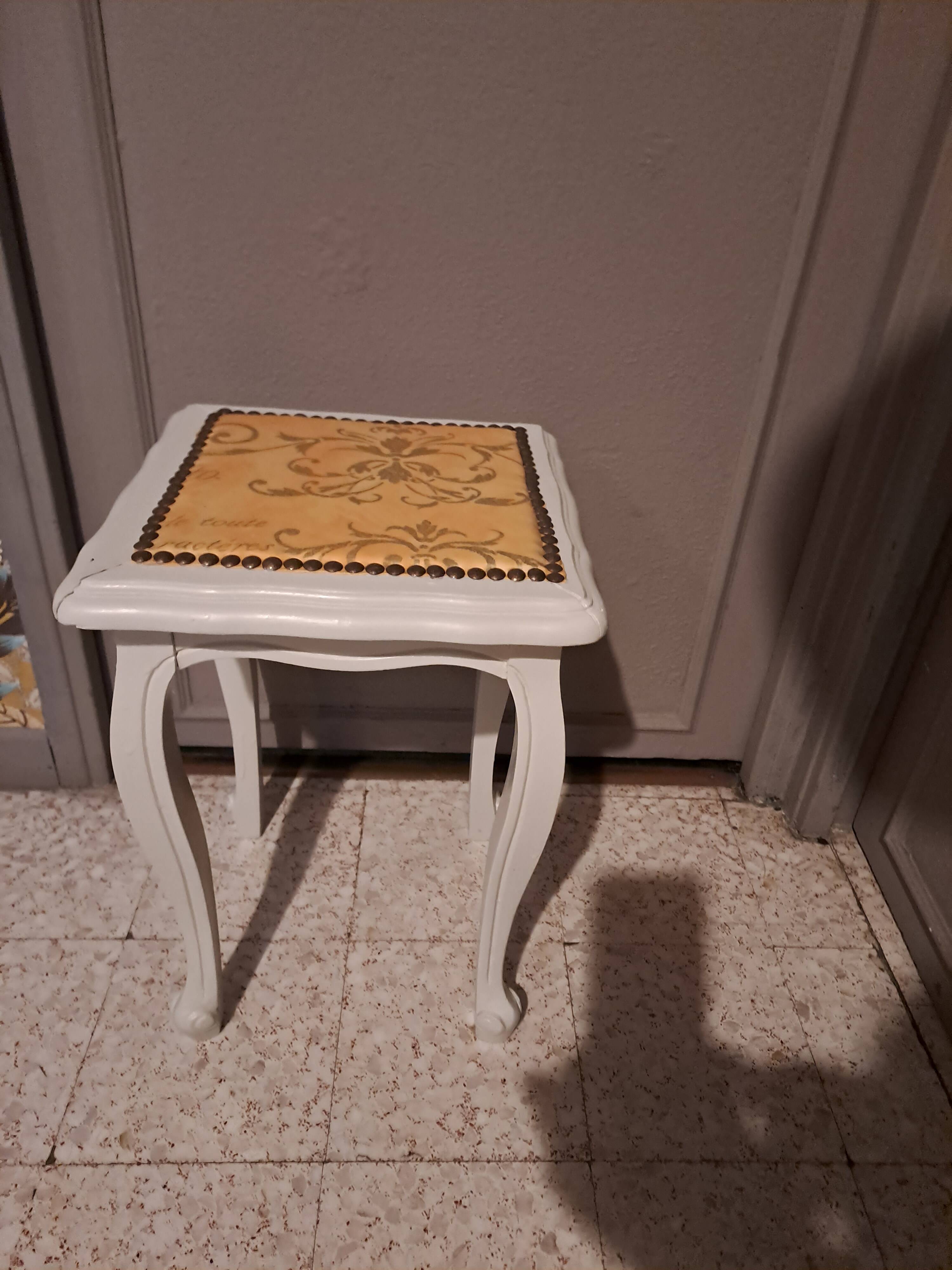 Wooden piano stool painted in linen grey 1950