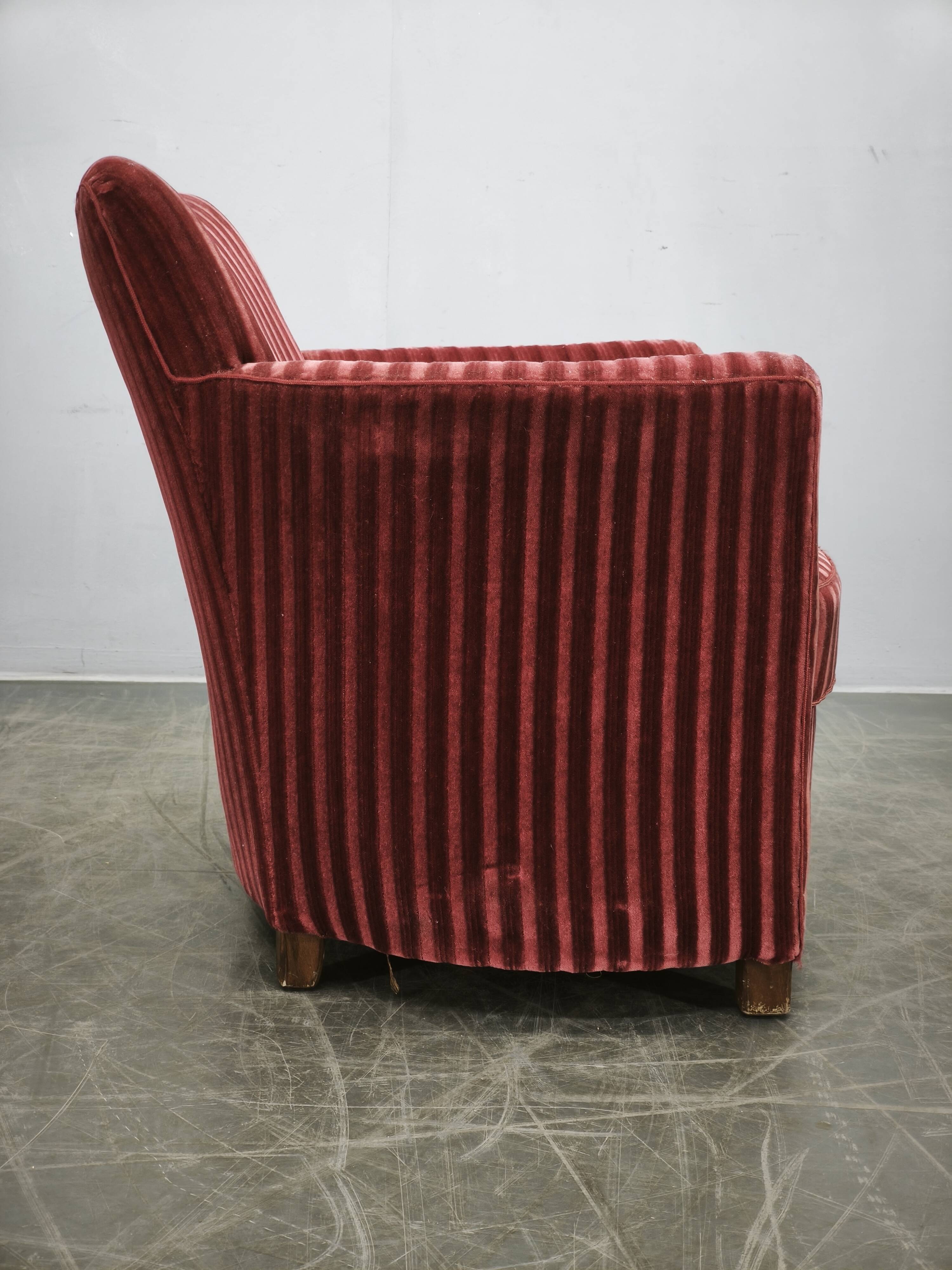 1950s Danish Modern Sculptural Velvet Lounge Armchair