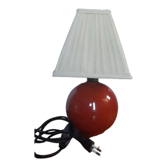 Foot lamp ball in red ceramic paprika lampshade pleated cotton 1980