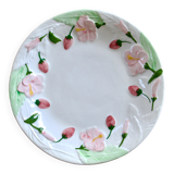 Vintage Portuguese earthenware dish with strawberries and pink flowers