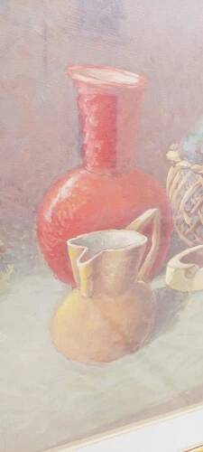 Dipinto Huile Sur Toile Nature Morte S. Piancaldi 50x70 Années 60/70
