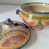 Rare old Quimper candy box decorated with pink basket and Breton portrait