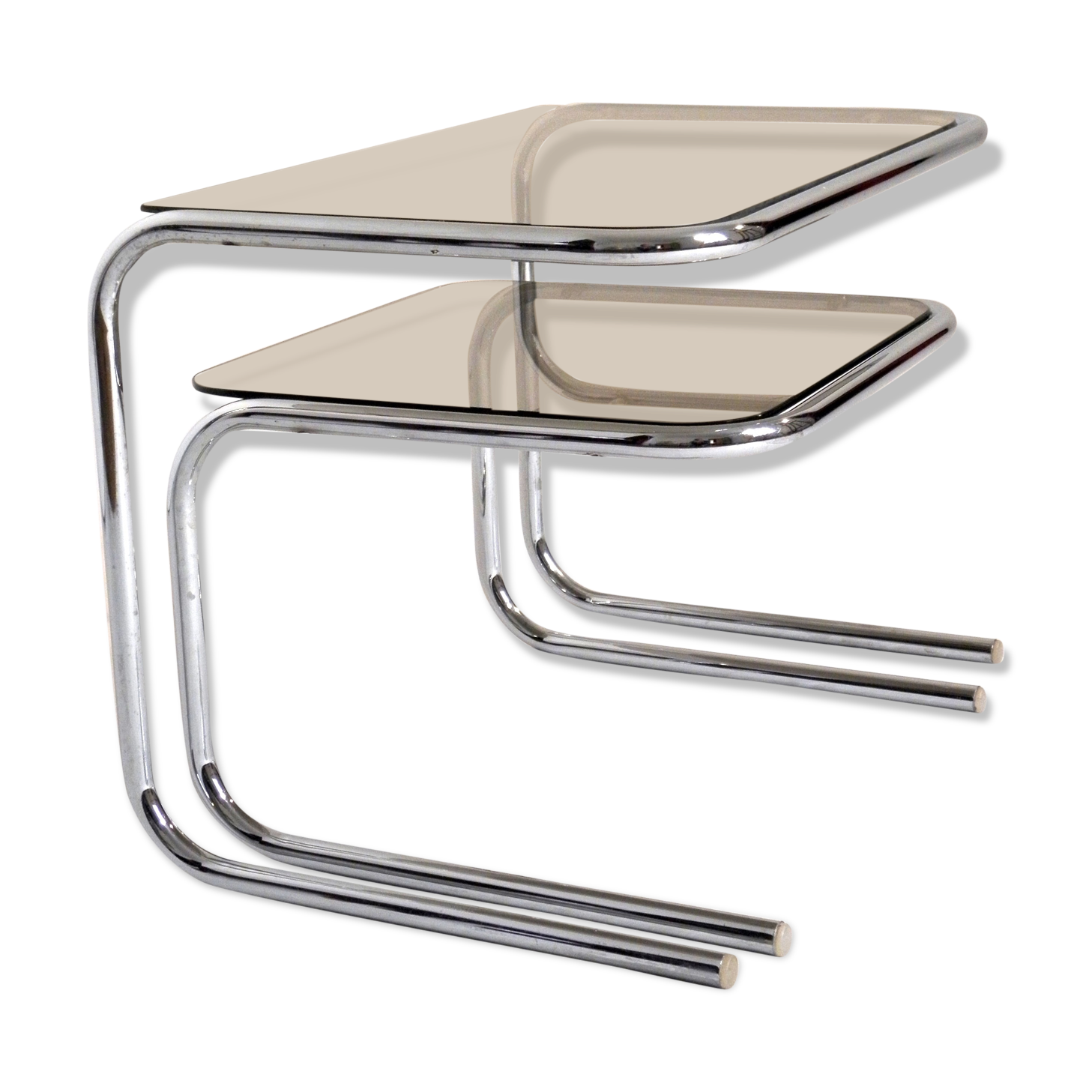 Two tables gigognes glass and chrome