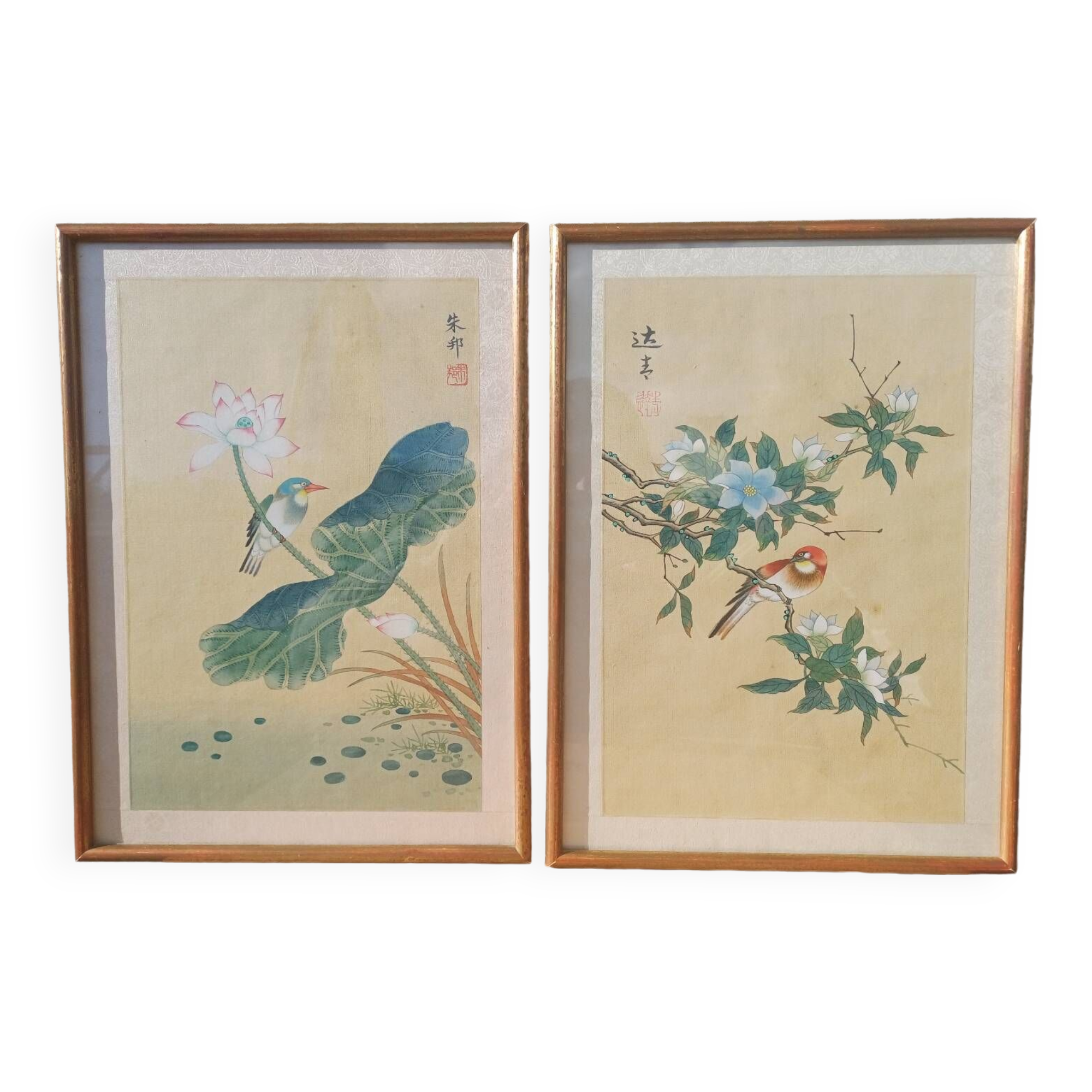 Deux peintures chinoises vintage sur soie
