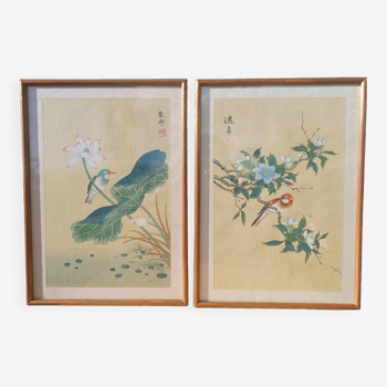 Deux peintures chinoises vintage sur soie