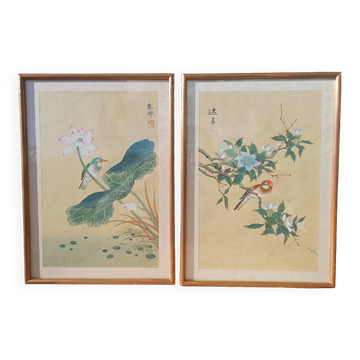 Deux peintures chinoises vintage sur soie