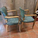 Pair of bridge armchairs in decorated skai