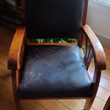 Fauteuil colonial en teck et cuir