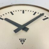 Brown industrial factory wall clock from Pragotron, 1960s