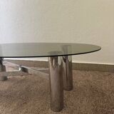 Chrome metal coffee table with smoked glass from the 70s