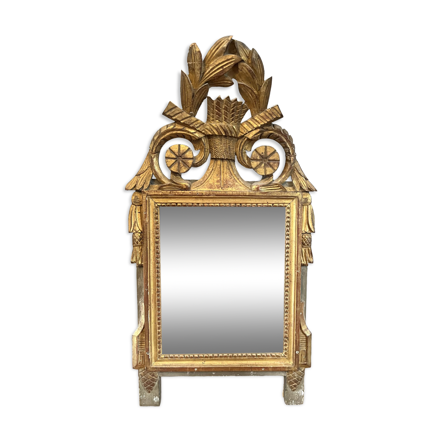 Miroir ancien en bois sculpté et doré XVIIIe, 68x35 cm