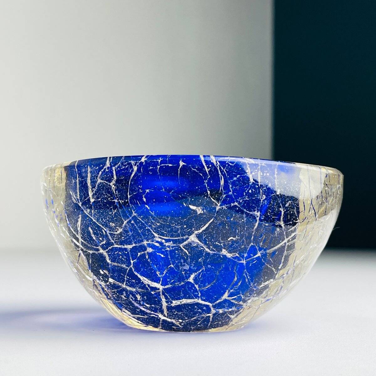 Vintage blue Italian Murano glass ashtray, 1980s