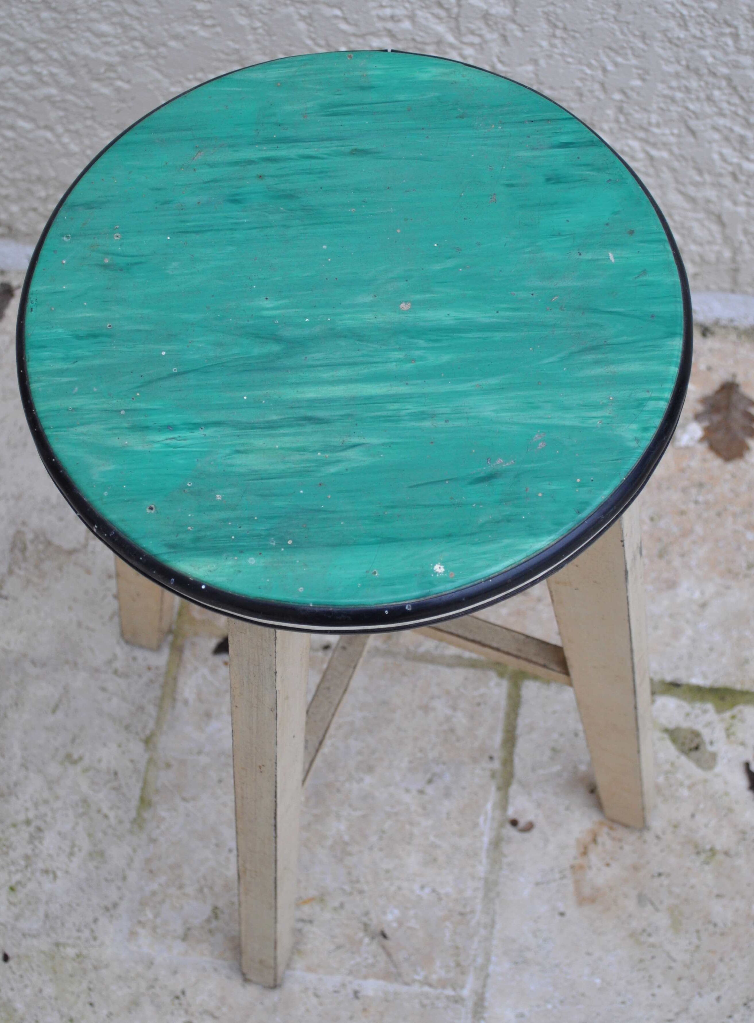 Wood stool vintage formica