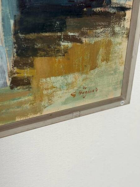 Original Swedish mid-century oil on canvas – “City” by Gustaf Höglund – vintage & framed – 80 × 70 cm