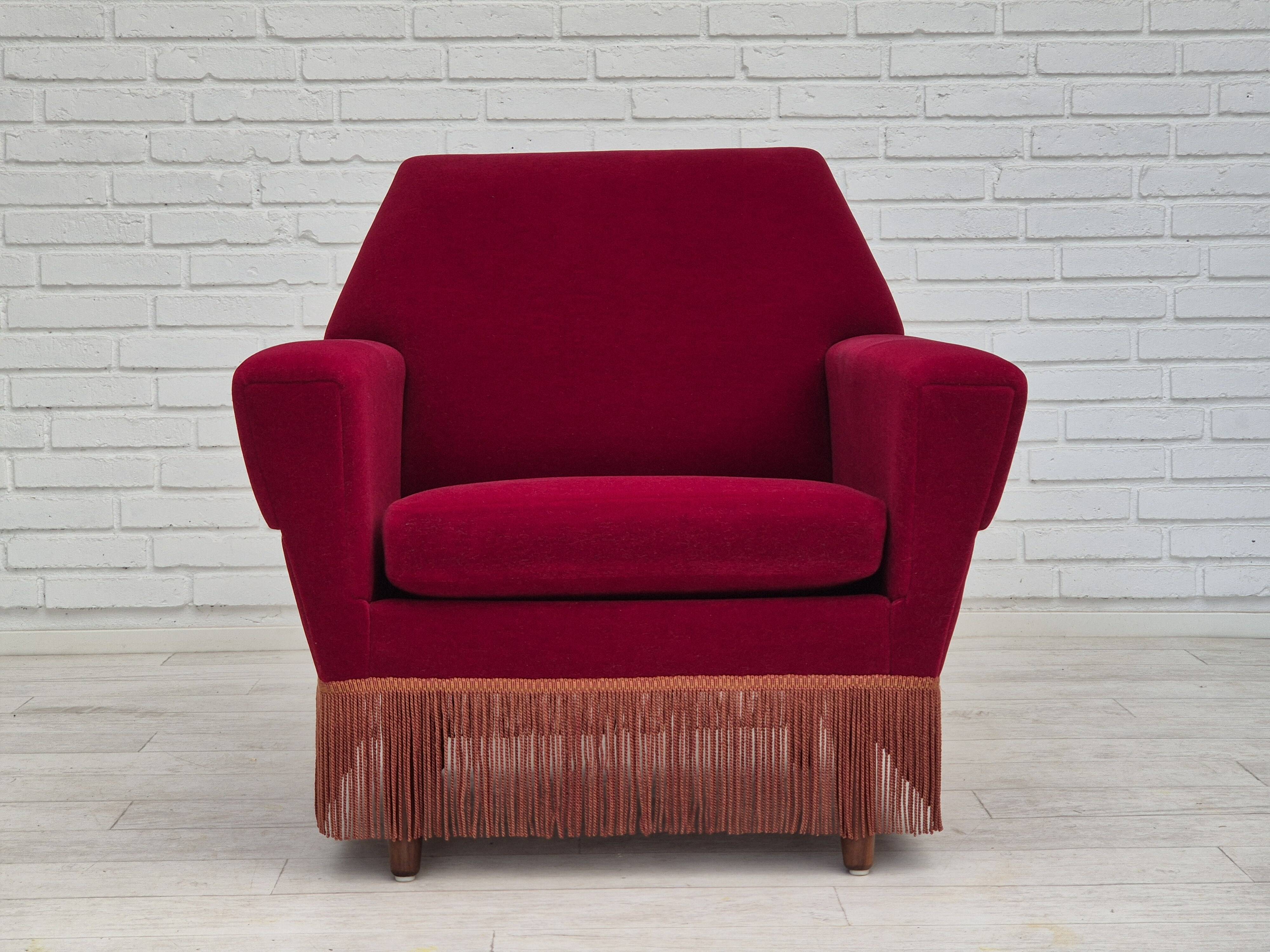 1970s, Danish armchair by Ryesberg Møbler, original condition, velour fabric.