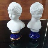 Pair of children's busts in blue lapis lazuli biscuit