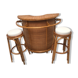 Bar en rotin vintage 1960
