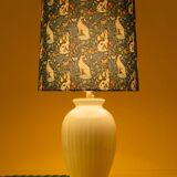 Royal Delft white ceramic table lamp with Liberty London shade, 1930s.