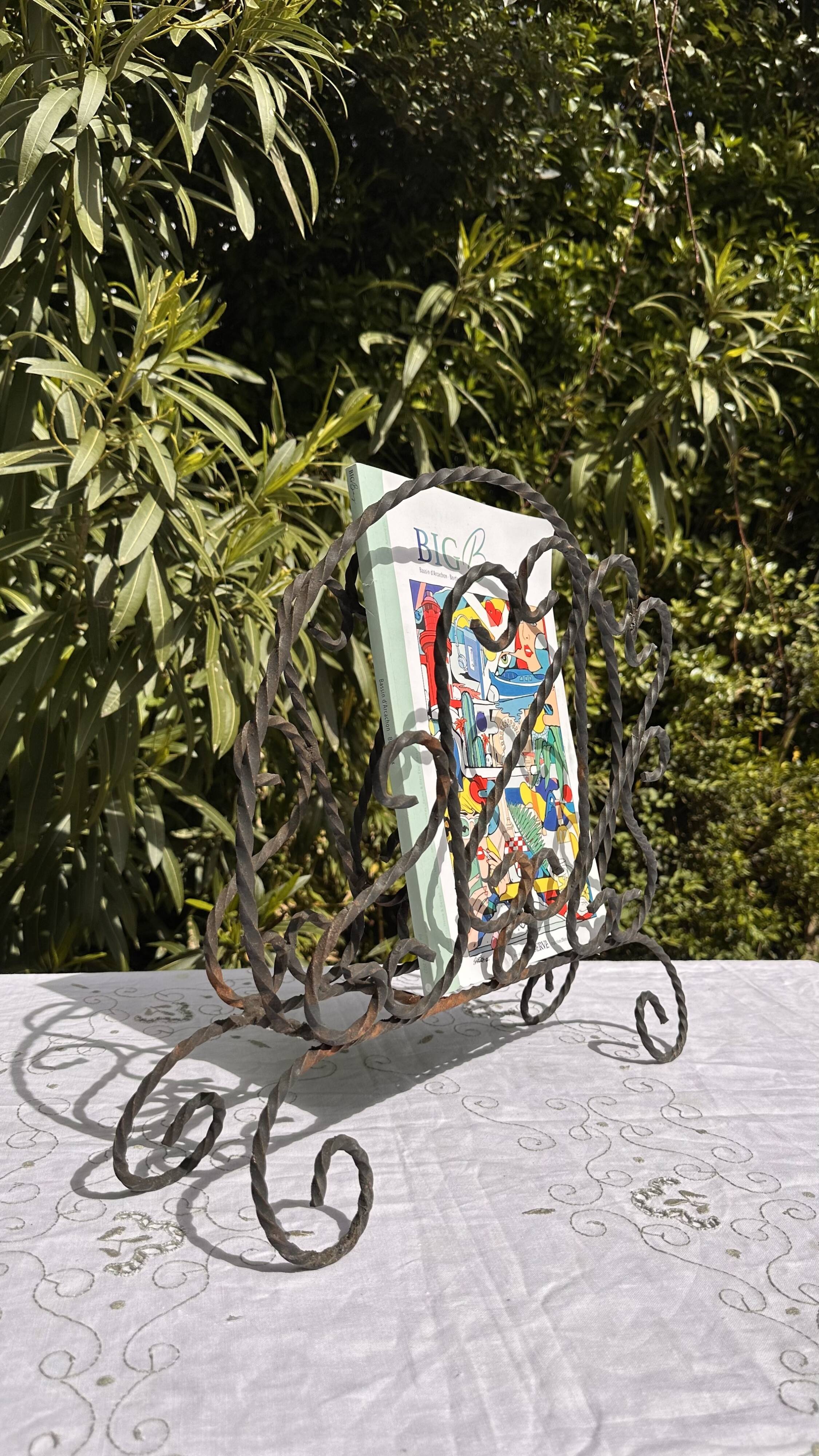Vintage Magazine Rack - Twisted Wrought Iron Magazine or Vinyl Record Holder