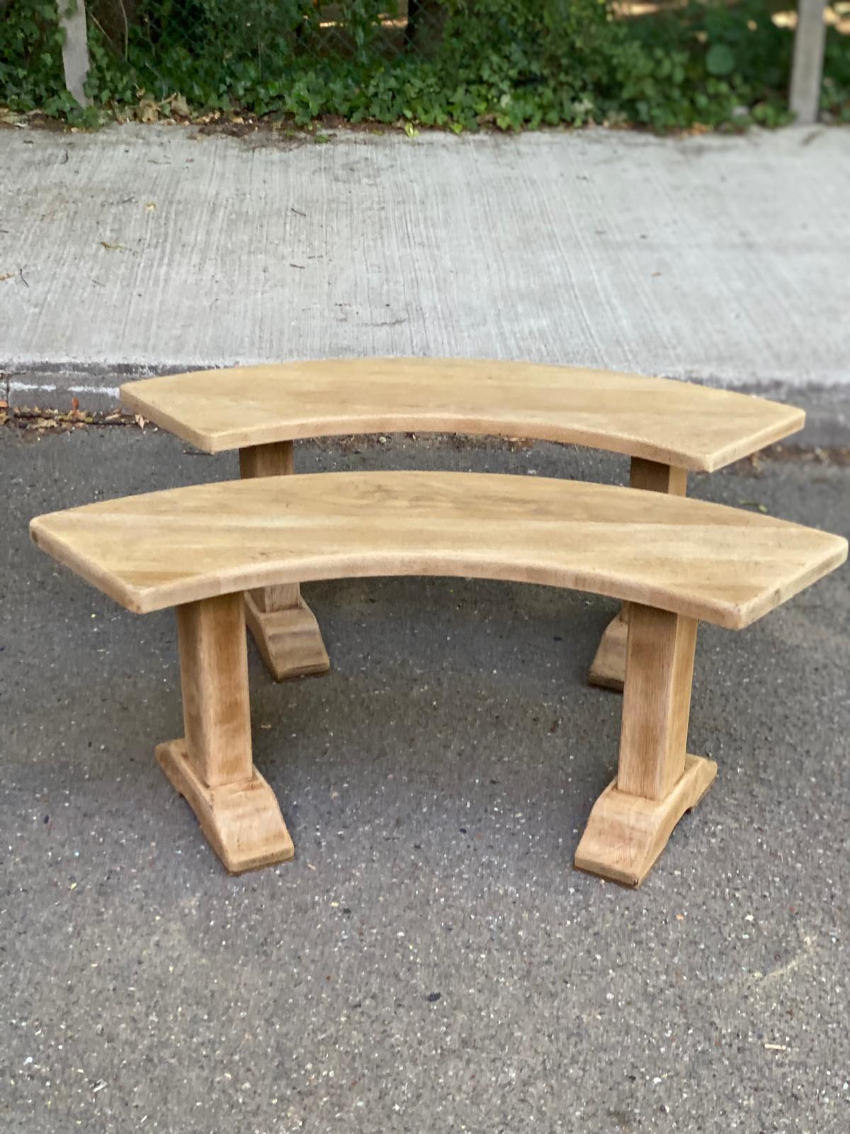 Pair of renovated Barrois-style curved benches in solid oak