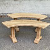 Pair of renovated Barrois-style curved benches in solid oak