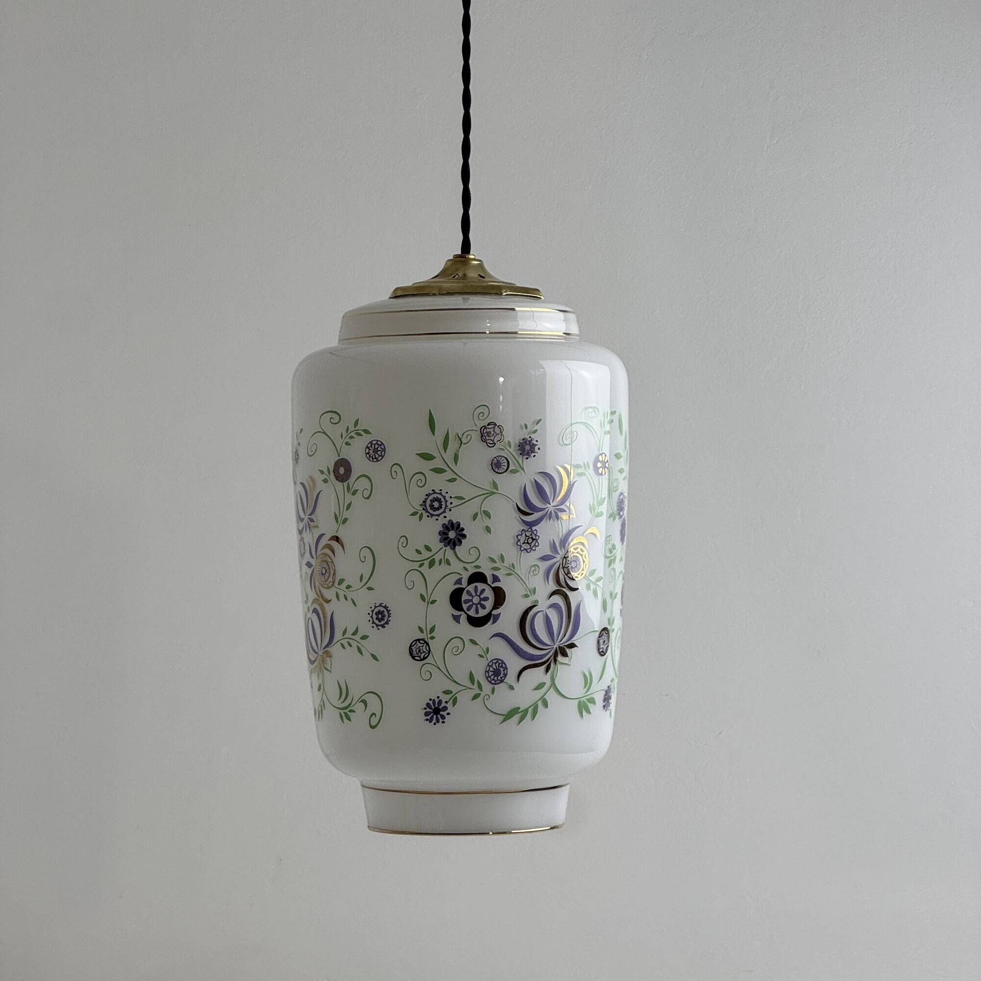 Ancienne grande suspension en opaline 1970 vintage
