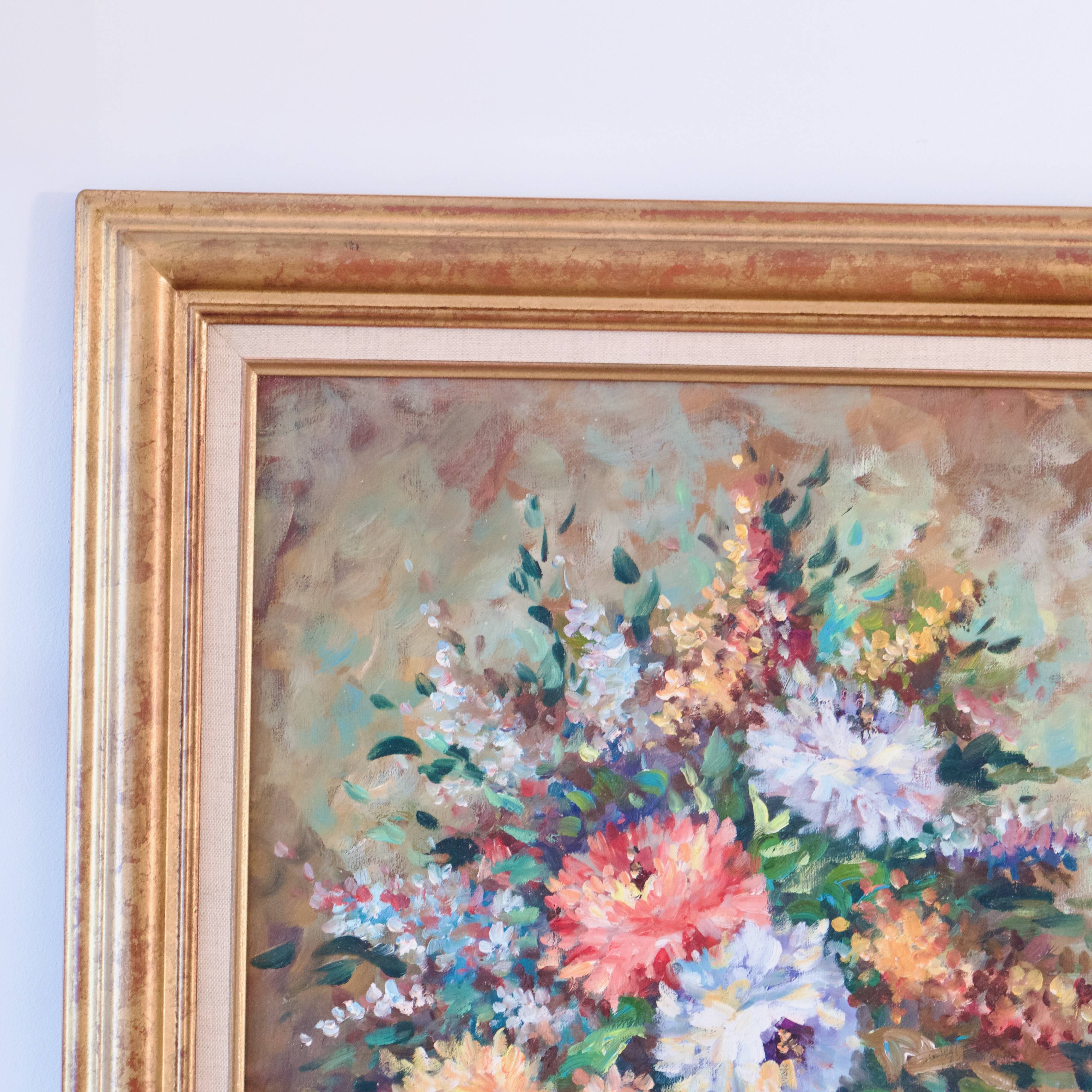Large oil on canvas floral composition signed Boucher