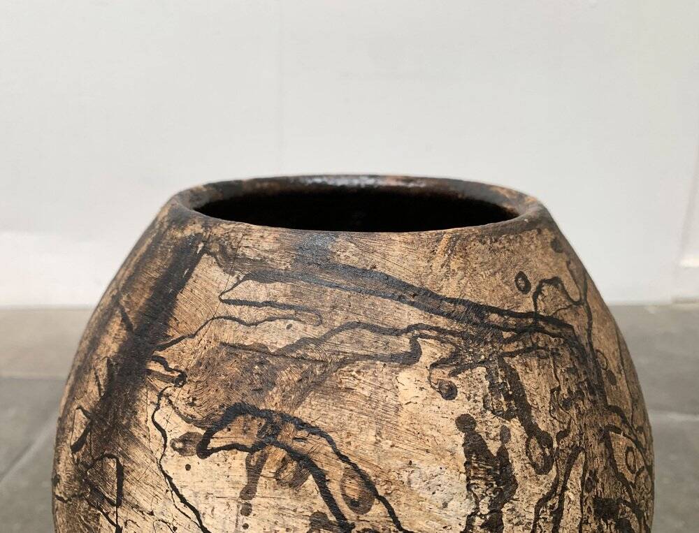 Brutalist Mid-Century Vase in German Ceramic by Gerhard Liebenthron, 1977