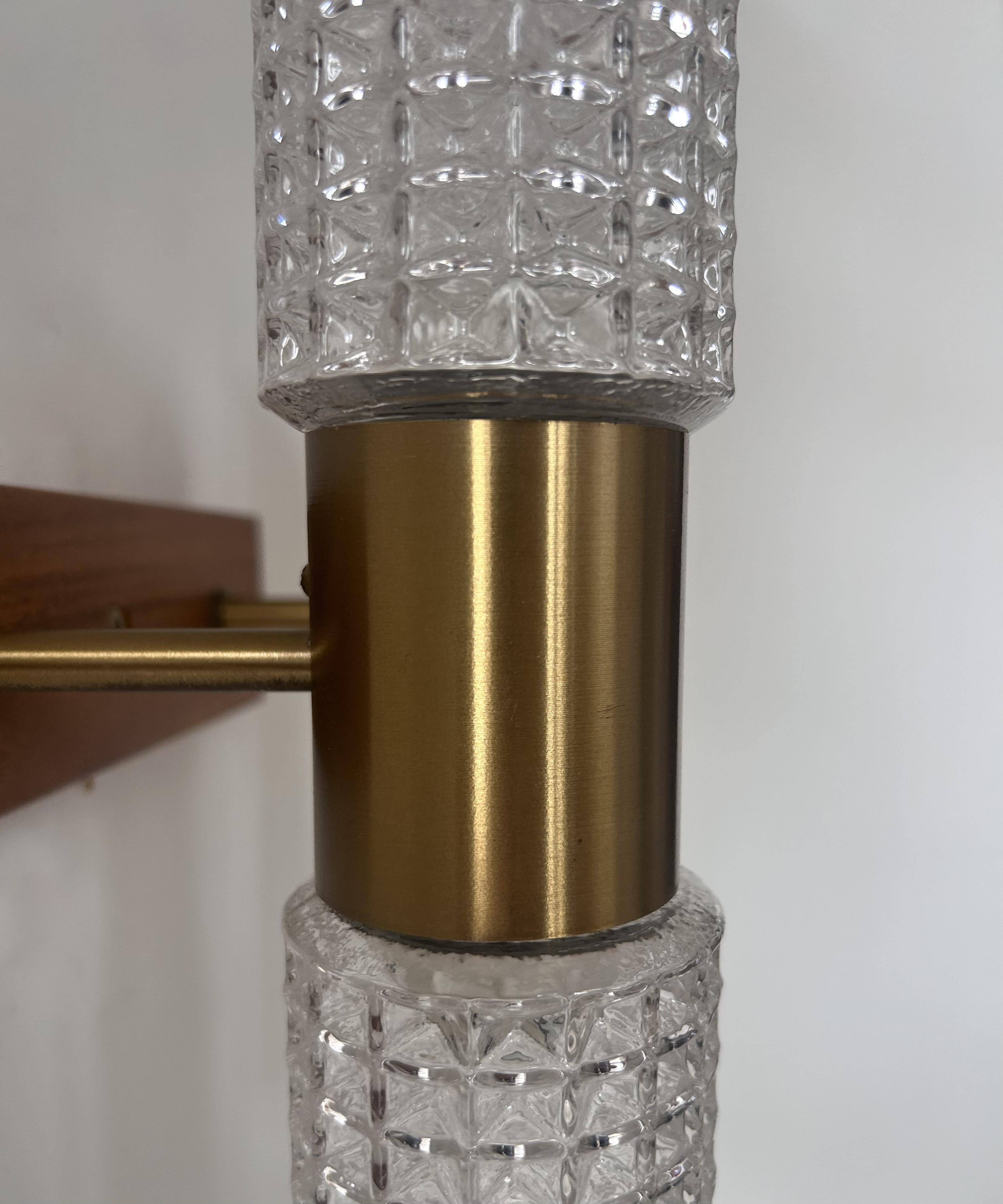 Pair of vintage wall lights, brass and molded glass, Sweden 1960s