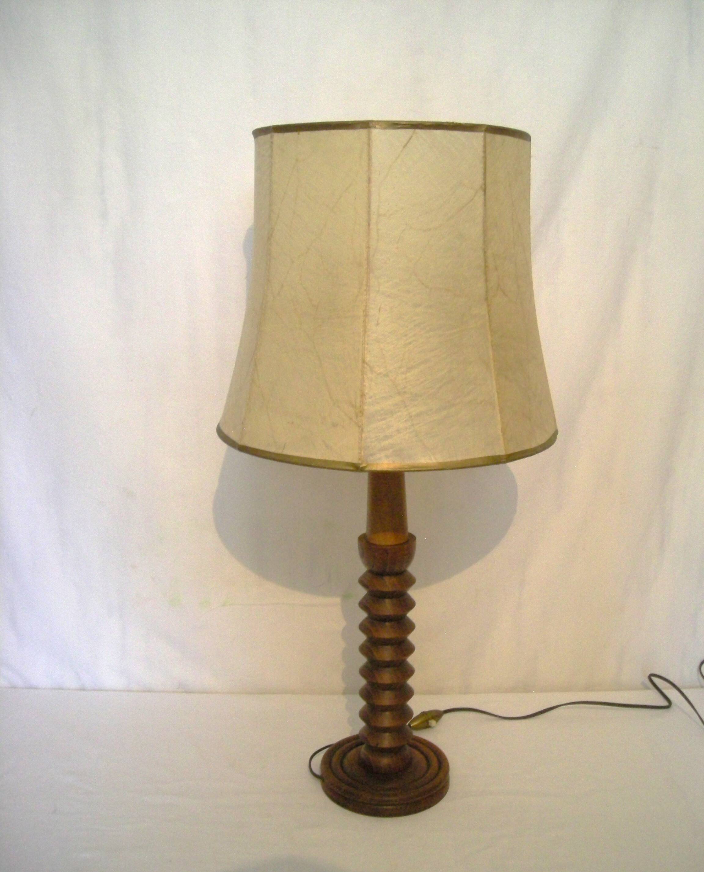 Charles Dudouyt style lamp in turned wood from the 1940s