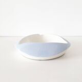 Large white and sky blue ceramic catchall from the 1950s.