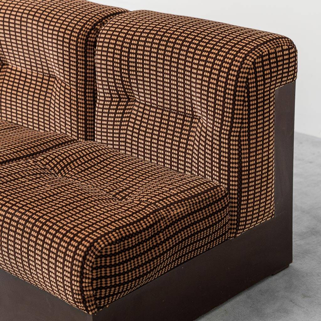 Divano 3 modules en tessuto marrone anni '70 vintage modernariato